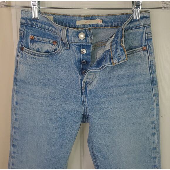 Levi’s PREMIUM Wedgie Straight Button Fly BIG E Blue Jeans Size 24 Stretch - Picture 3 of 12